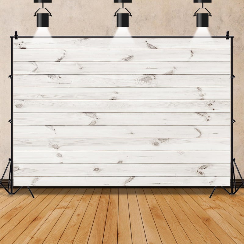 AOFOTO 6x4ft White Wood Photography Backdrop Rustic Wooden Board Plank Hardwood Background Wall Floor Still Life Shooting Decor Infant Newborn Portrait Photoshoot Props Birthday Party Supplies - Image 3